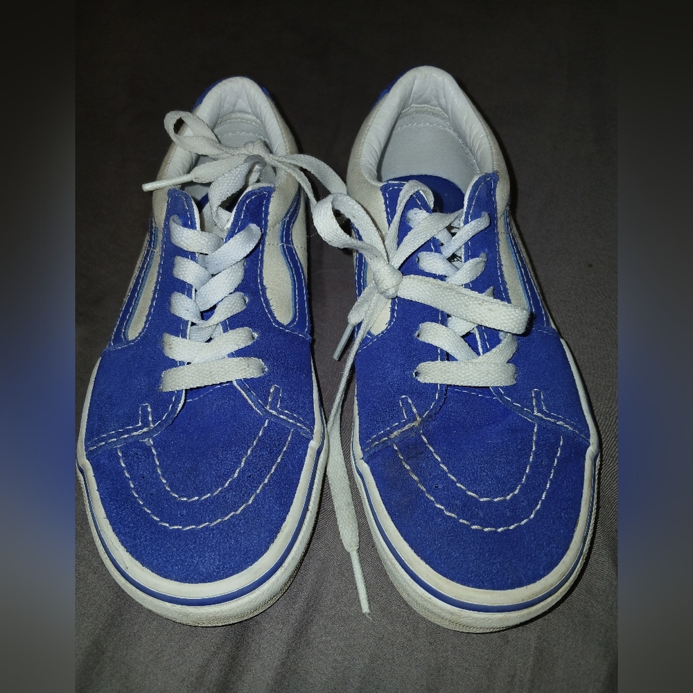 Vans Kids Sk8 Low Suede Blue And White Canvas Shoes